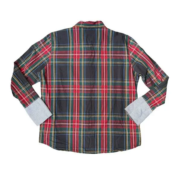 Tizzie Red Green Plaid Button Down Cotton Long Sleeve Striped Cuffs – XL - Picture 3 of 8
